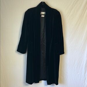 Vintage JS Collections Elegant Black Velvet Lined Maxi Coat Size Medium